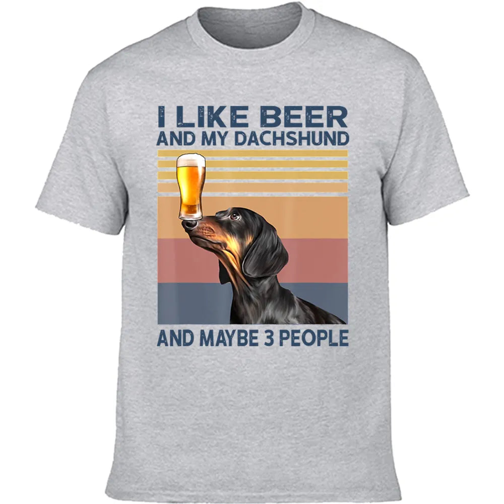 I Like Beer My Dachshund Maybe 3 People Dog Lover T Shirts Summer Graphic Streetwear Short Sleeve Gifts T-shirt Mens Clothing Doxie Dreams Boutique