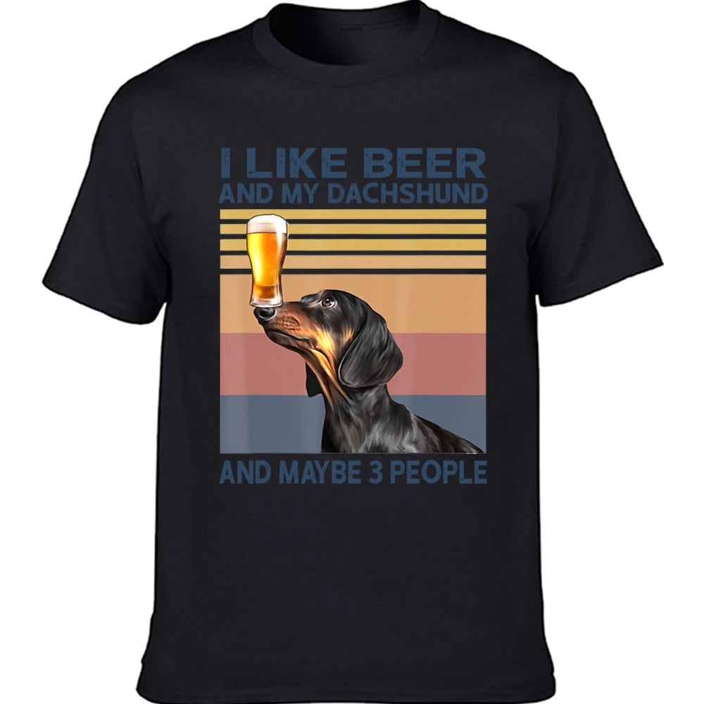 I Like Beer My Dachshund Maybe 3 People Dog Lover T Shirts Summer Graphic Streetwear Short Sleeve Gifts T-shirt Mens Clothing Doxie Dreams Boutique